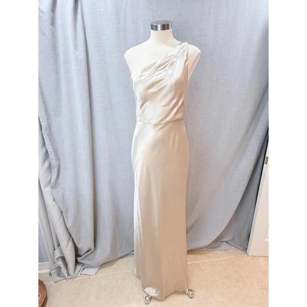 Jenny Yoo Collection One Shoulder Satin Gown Champagne Gold Formal Dress 8